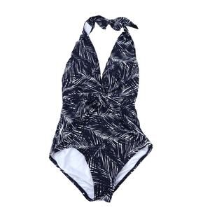 MICHAEL Michael Kors One Piece Halter Swimsuit Size 6 Black White Bathing Suit